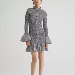 J.Crew Organic Cotton Gingham Ruffle Shirt Dress - XS